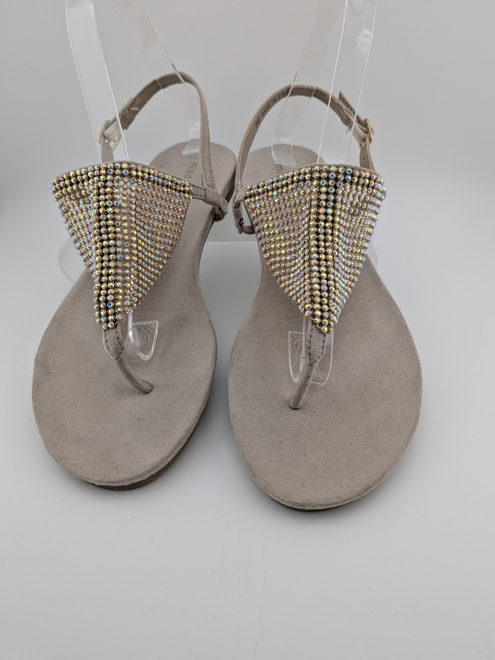 Madden Girl Taupe Rhinestone T-Strap Sandals